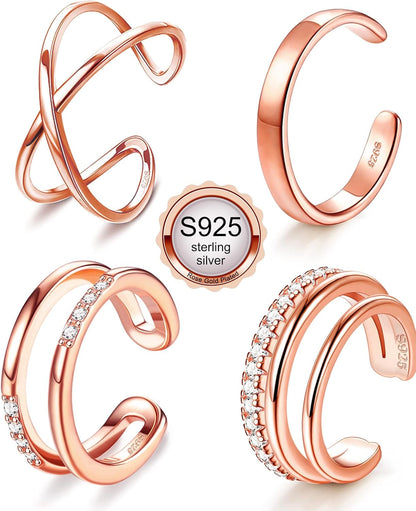 Jerywe 4 Pcs 925 Sterling Silver Ear Cuff for Women Non Piercing Adjustable Ear Cuff Earrings Clip on Cartilage Helix Wrap Ear Jewelry Set