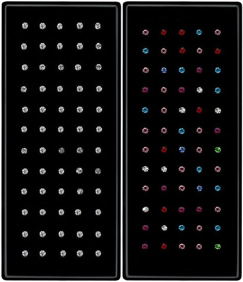 2 Sets 120 Pcs Stainless Steel Nose Ring Body Piercing Jewelry Nose Bone Stud Nose Hoop Crystal Hypoallergenic White+Multicolor