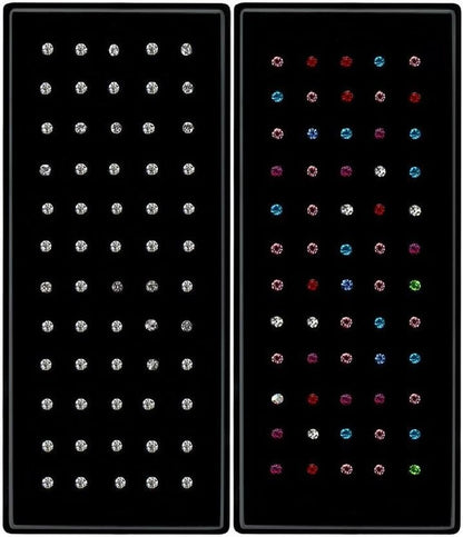 2 Sets 120 Pcs Stainless Steel Nose Ring Body Piercing Jewelry Nose Bone Stud Nose Hoop Crystal Hypoallergenic White+Multicolor