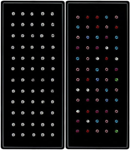 2 Sets 120 Pcs Stainless Steel Nose Ring Body Piercing Jewelry Nose Bone Stud Nose Hoop Crystal Hypoallergenic White+Multicolor