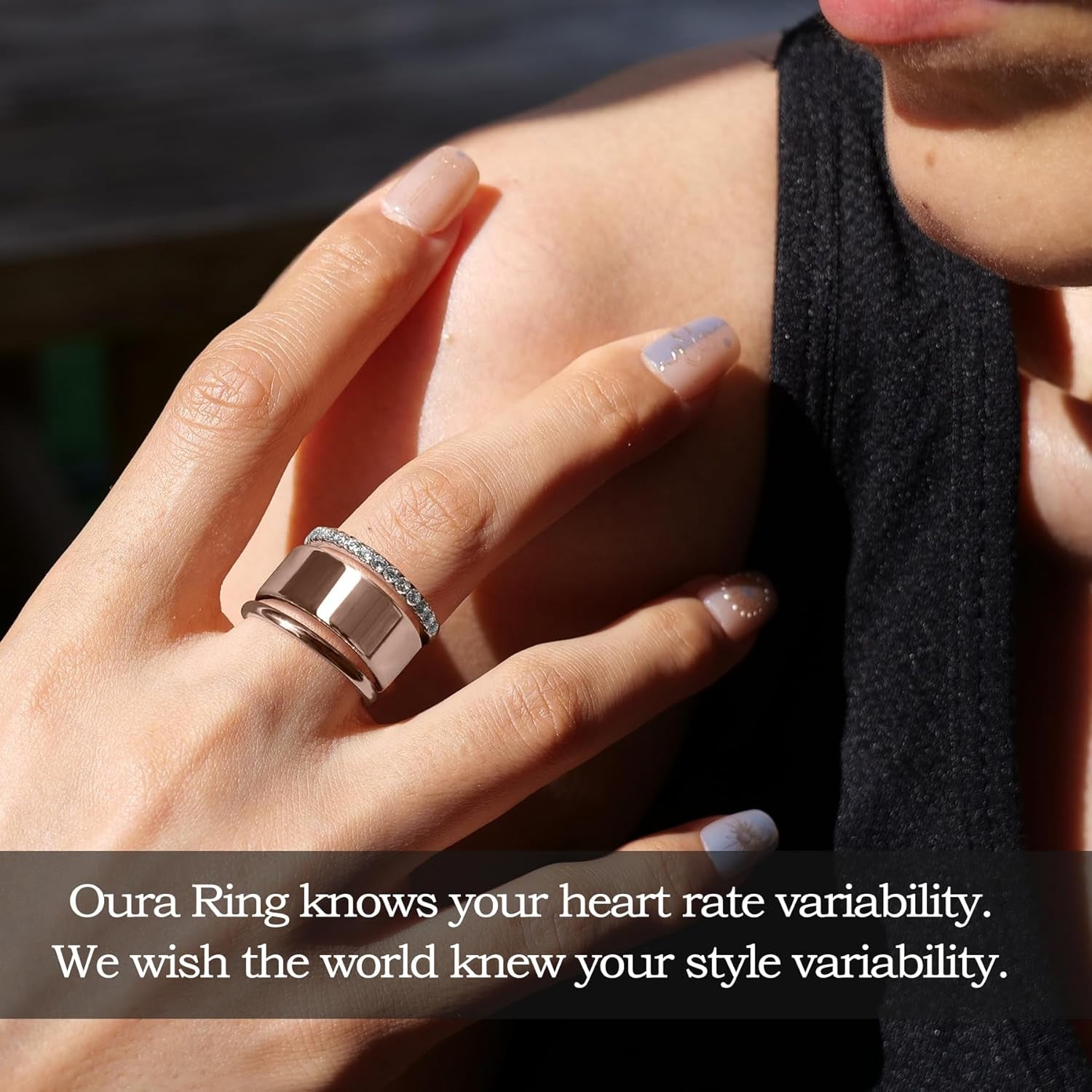 Stackable eternity rings set Oura Ring size display