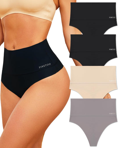 FINETOO high waisted thong with tummy control shapewear feature