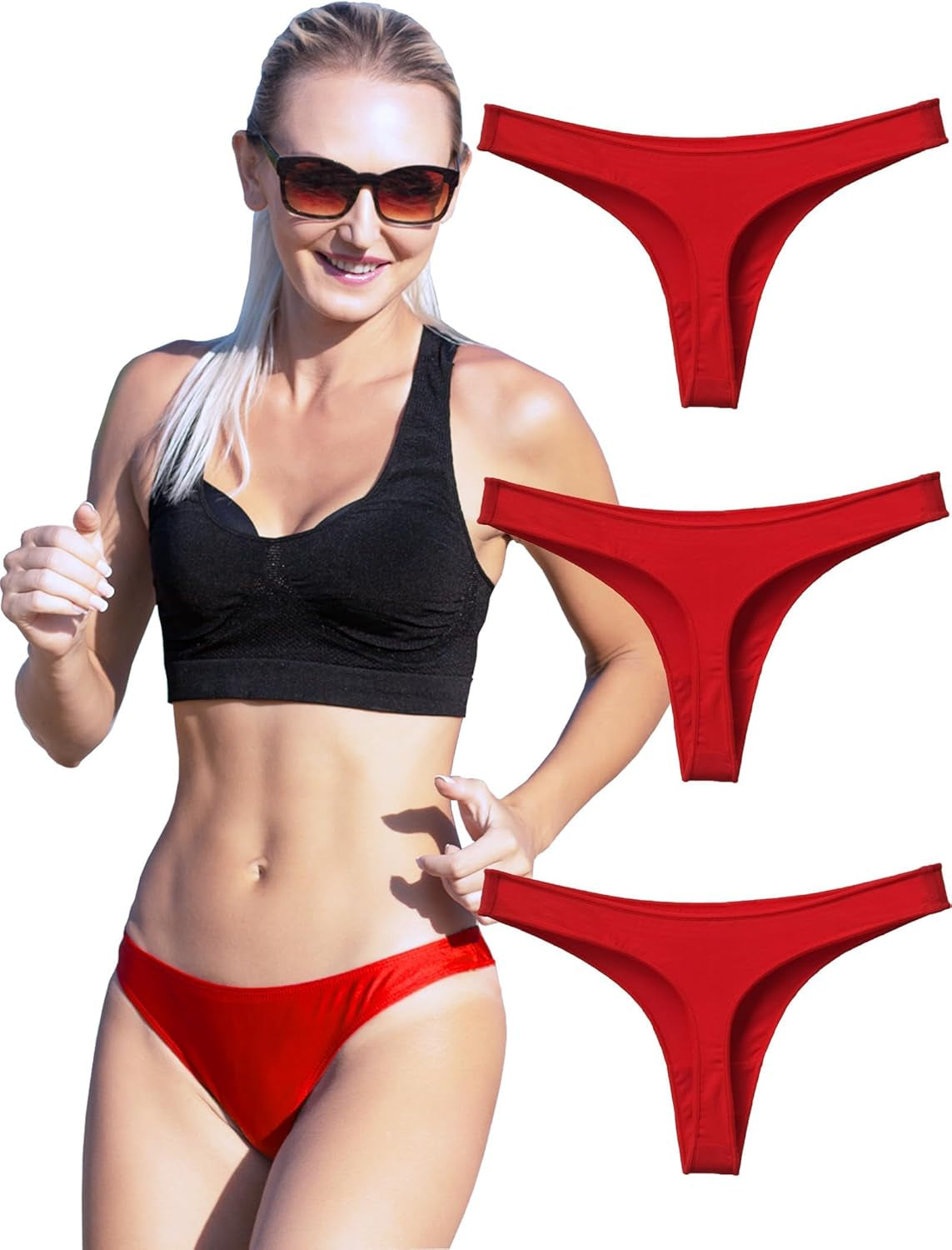 Cotton thongs underwear multicolor 3 pack cheeky style front view