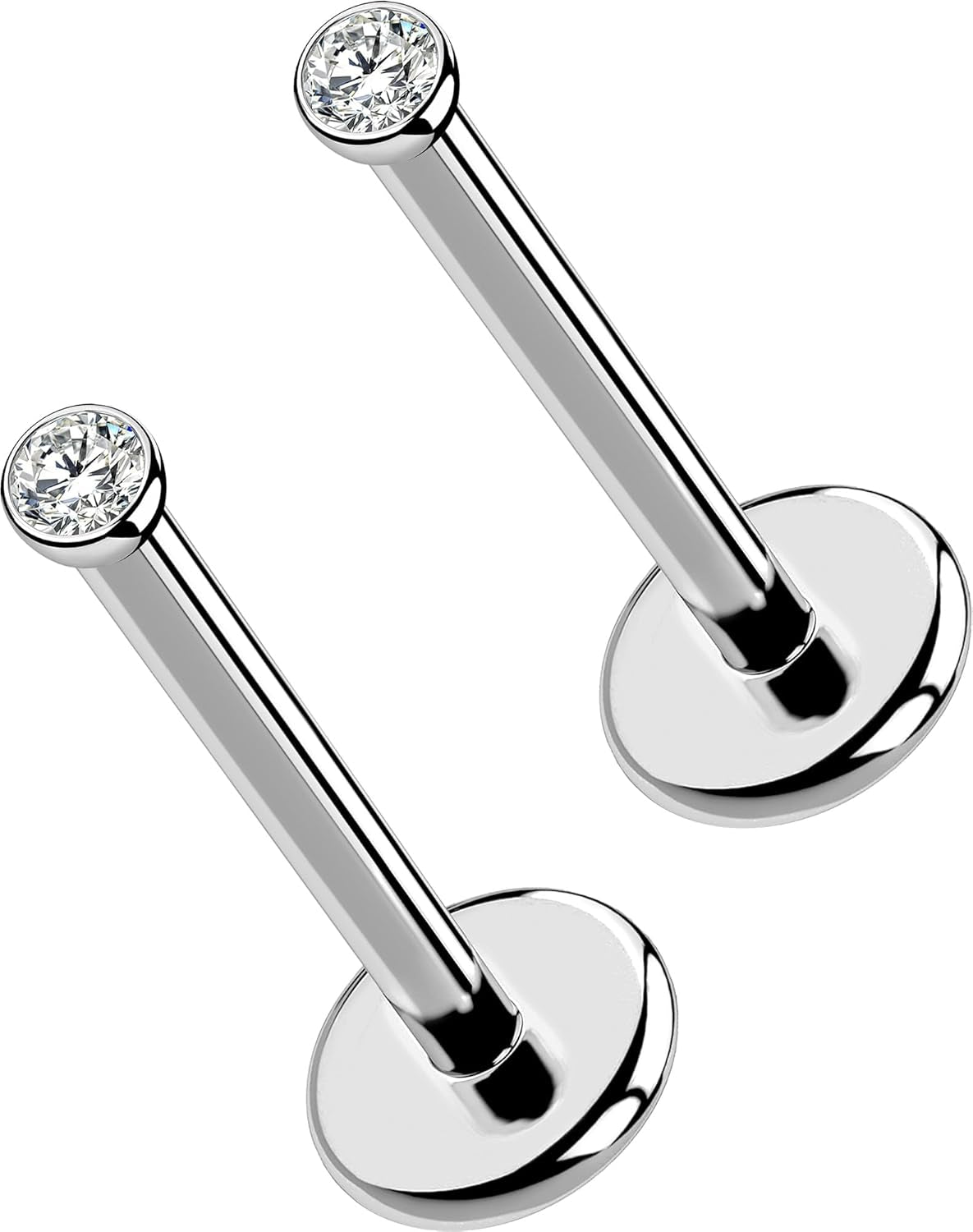 OUFER 2Pcs 20G/18G/16G G23 Titanium Threadless Nose Stud Earrings Flat Back Tiny CZ Small Nose Helix Cartilage Tragus Conch Labret Medusa Monroe Piercing Jewelry for Women Men