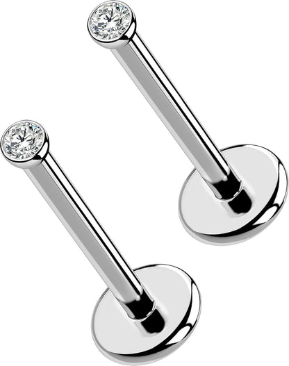 OUFER 2Pcs 20G/18G/16G G23 Titanium Threadless Nose Stud Earrings Flat Back Tiny CZ Small Nose Helix Cartilage Tragus Conch Labret Medusa Monroe Piercing Jewelry for Women Men