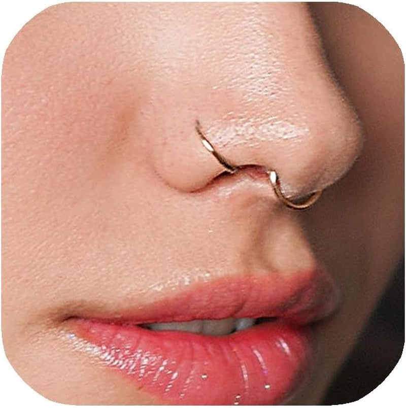 LUCKYJEWUS Small Thin Gold or Sterling Silver Nose Ring Hoop for Women, Tiny Nose Piercing Jewelry