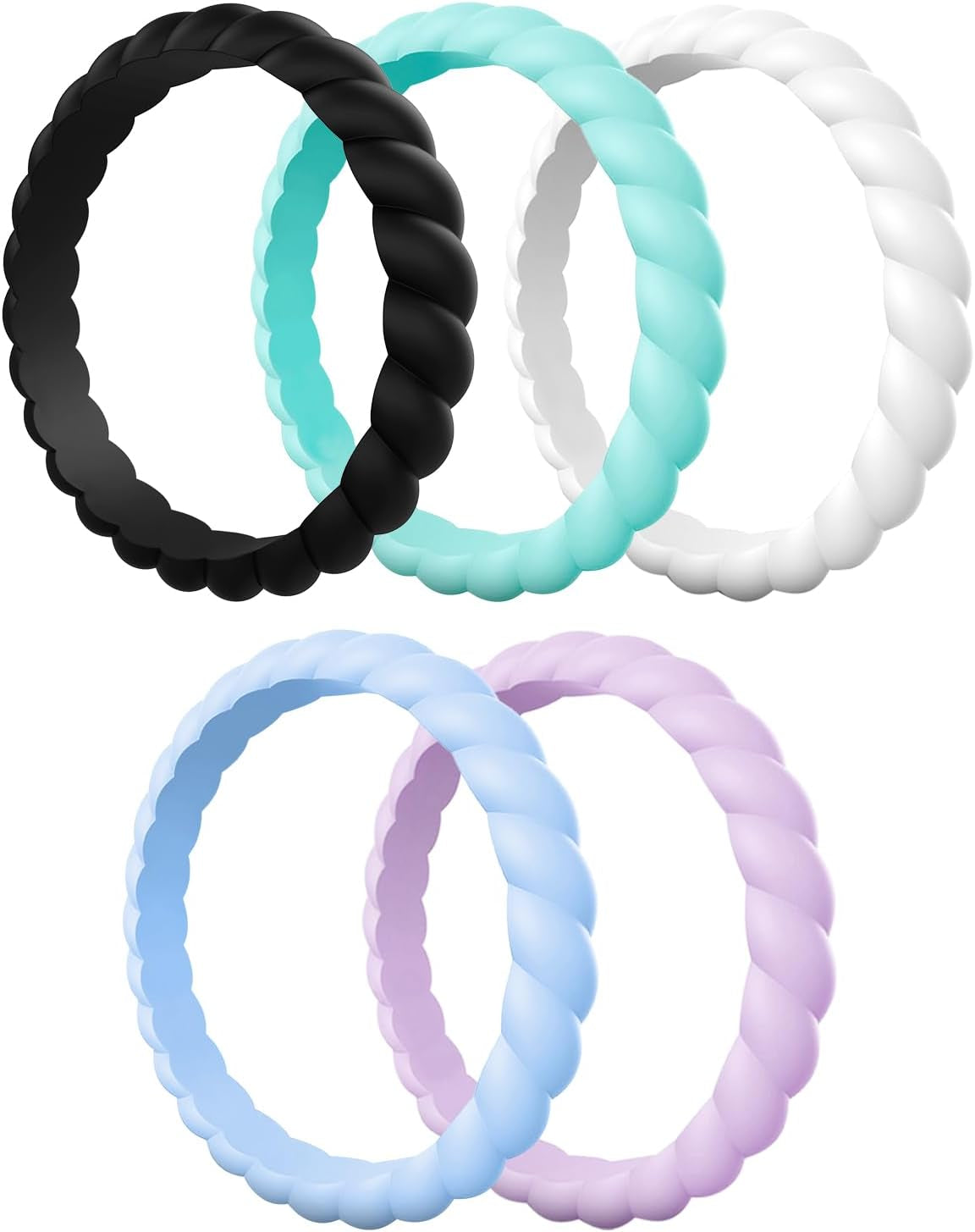 Egnaro Silicone Wedding Ring for Women,Thin and Stackble Braided Rubber Wedding Bands,No-Toxic,Skin Safe