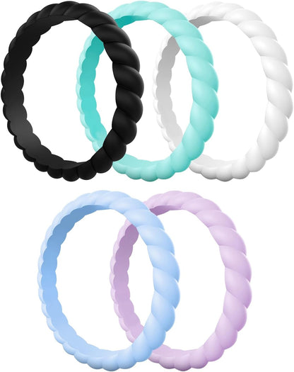 Egnaro Silicone Wedding Ring for Women,Thin and Stackble Braided Rubber Wedding Bands,No-Toxic,Skin Safe