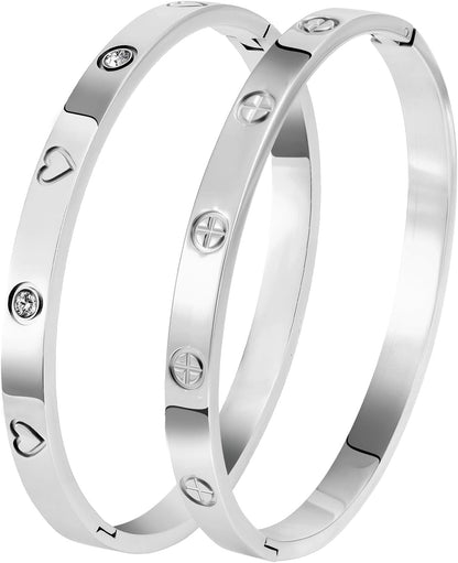 Silver Bangles for Women - Stainless Steel Love & Friendship Bracelet Set with Gift Box | Daily Wear & Party Jewelry