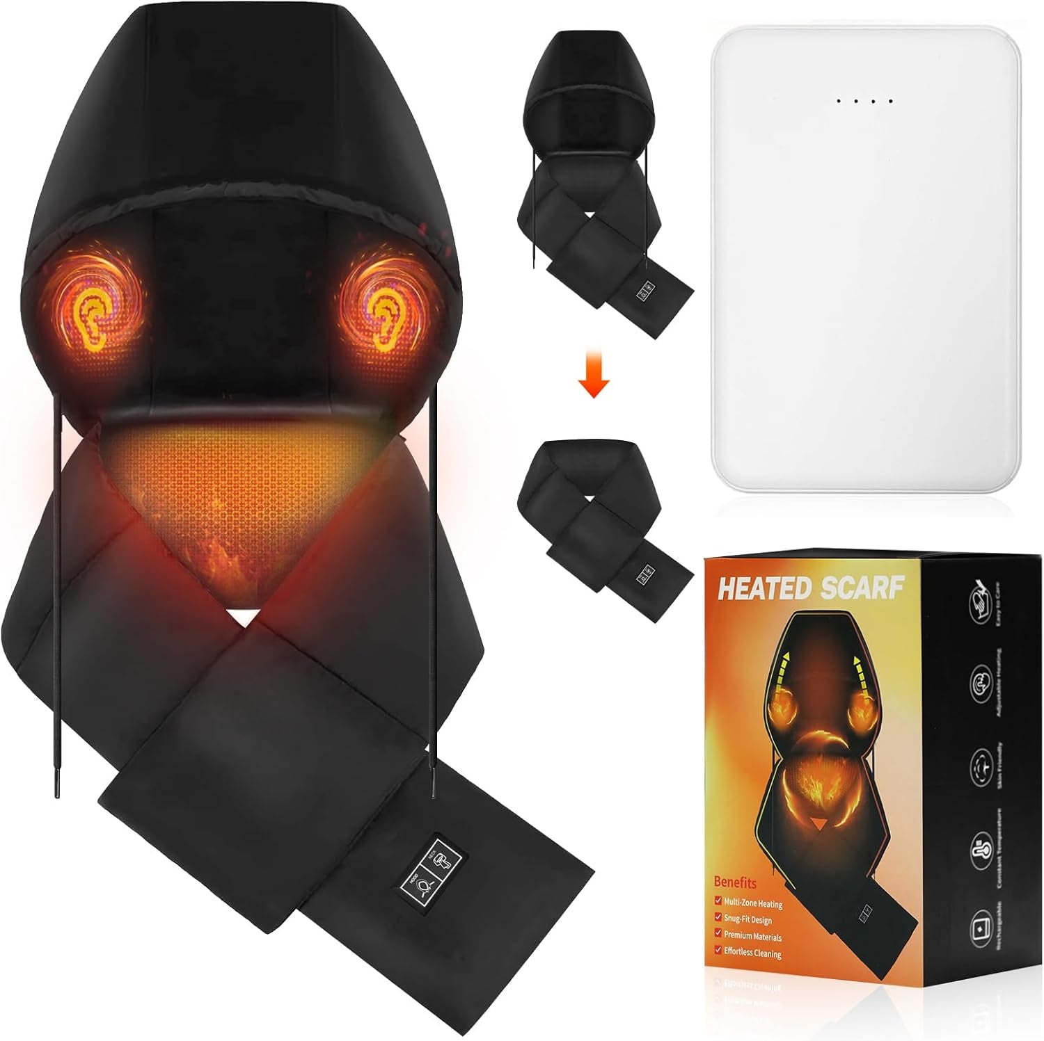 Heated Scarf Electric Heating Warmer with 5000Mah Rechargeable Battery for Women Men, Heating Pad with Hidden Hooded