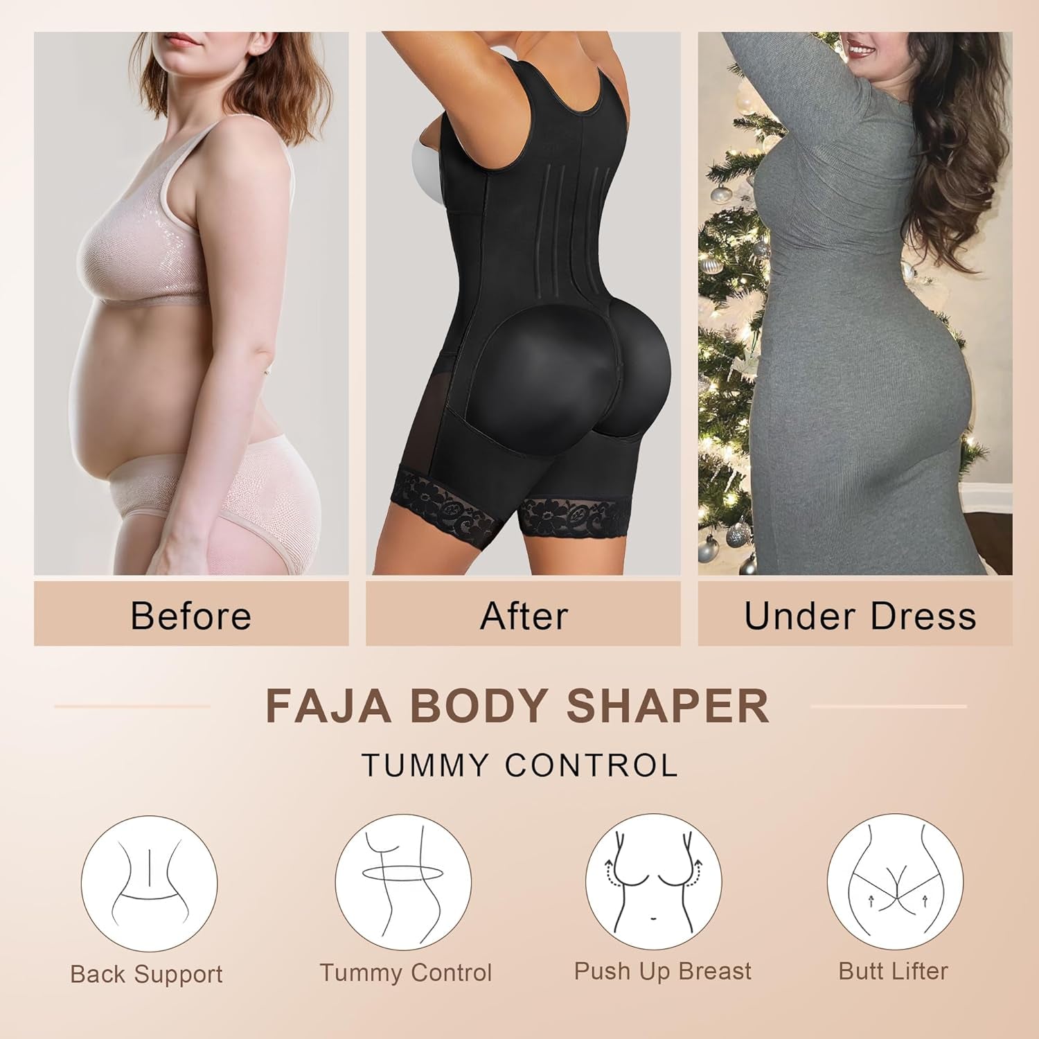 Close-up of SHAPERX faja hooks and zipper closure system