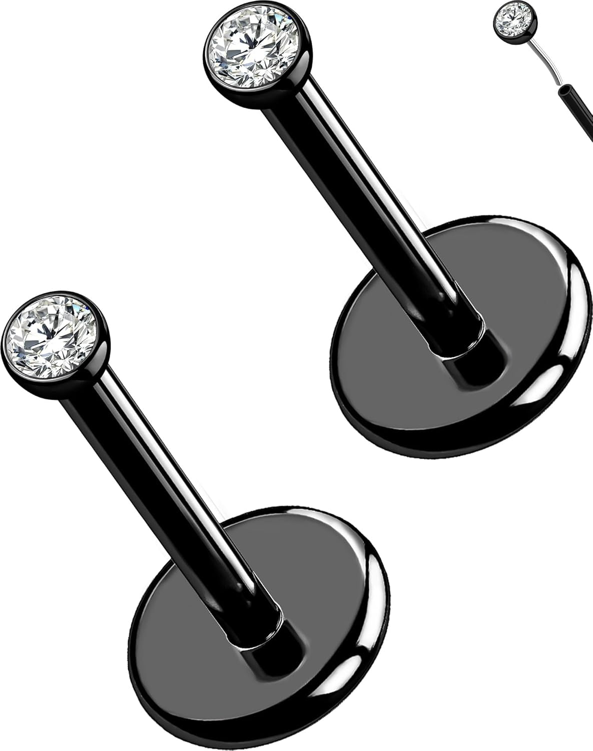 OUFER 2Pcs 20G/18G/16G G23 Titanium Threadless Nose Stud Earrings Flat Back Tiny CZ Small Nose Helix Cartilage Tragus Conch Labret Medusa Monroe Piercing Jewelry for Women Men