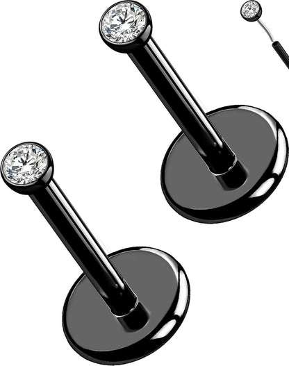 OUFER 2Pcs 20G/18G/16G G23 Titanium Threadless Nose Stud Earrings Flat Back Tiny CZ Small Nose Helix Cartilage Tragus Conch Labret Medusa Monroe Piercing Jewelry for Women Men