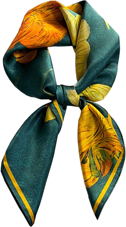 ANDANTINO 100% Mulberry Silk Square Scarf for Hair-25.6" X25.6'' Women Men Natural Silk Neckerchief Digital Printed Headscarf