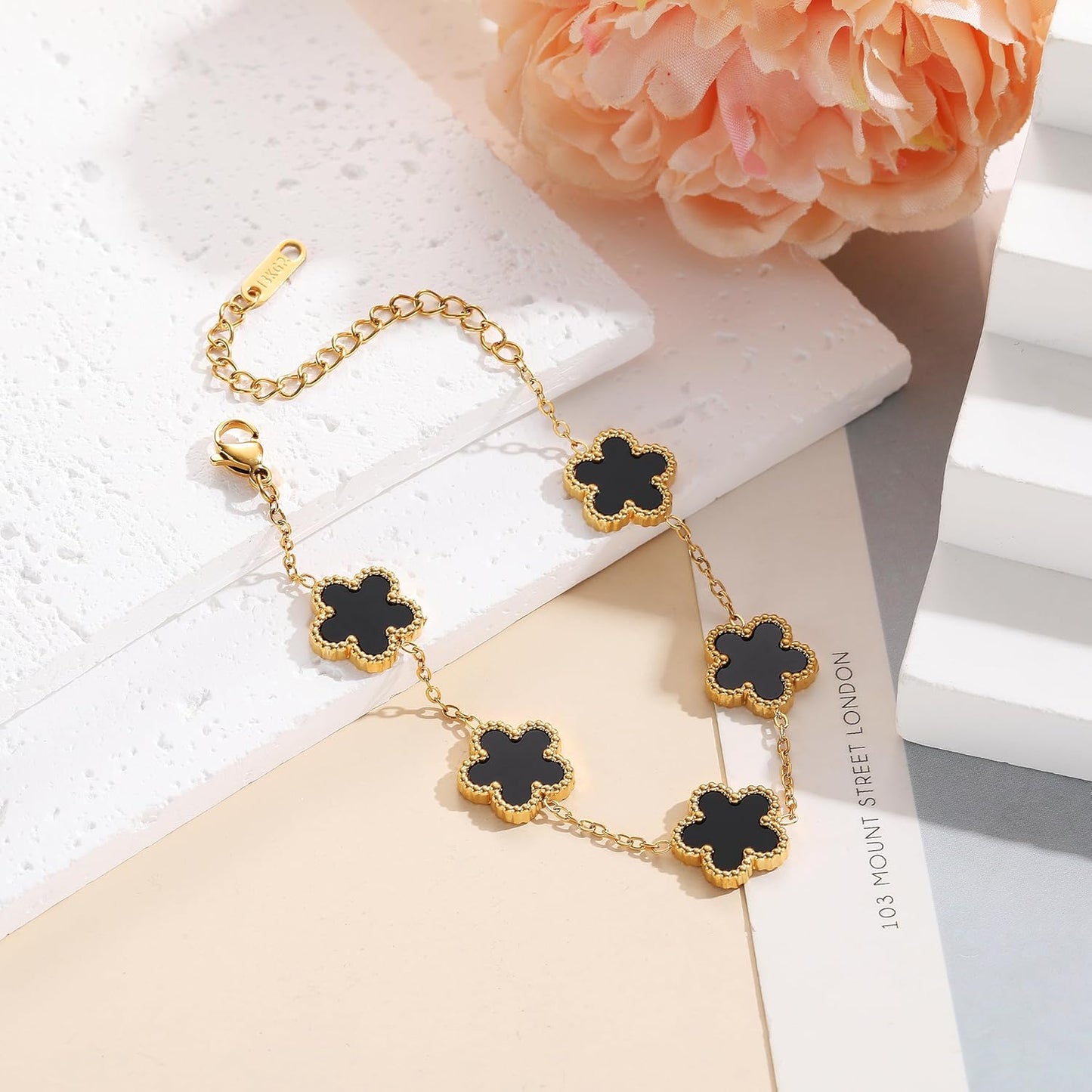 Four Leaf Clover Bracelet Set for Women - 18K Gold Plated Flower Lucky 4 Leaf Necklace Bracelet Earrings Jewelry Sets Gift for Women