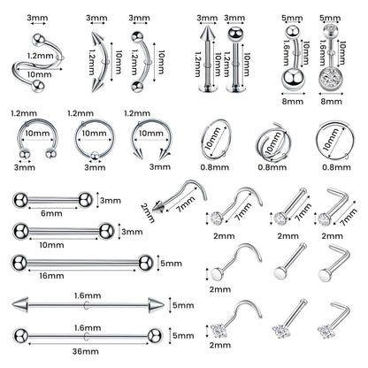 153Pcs Piercing Kit: 12G, 14G, 16G, 20G Needles & 316L Stainless Steel Jewelry for Nose, Belly, Lip, Ear & More