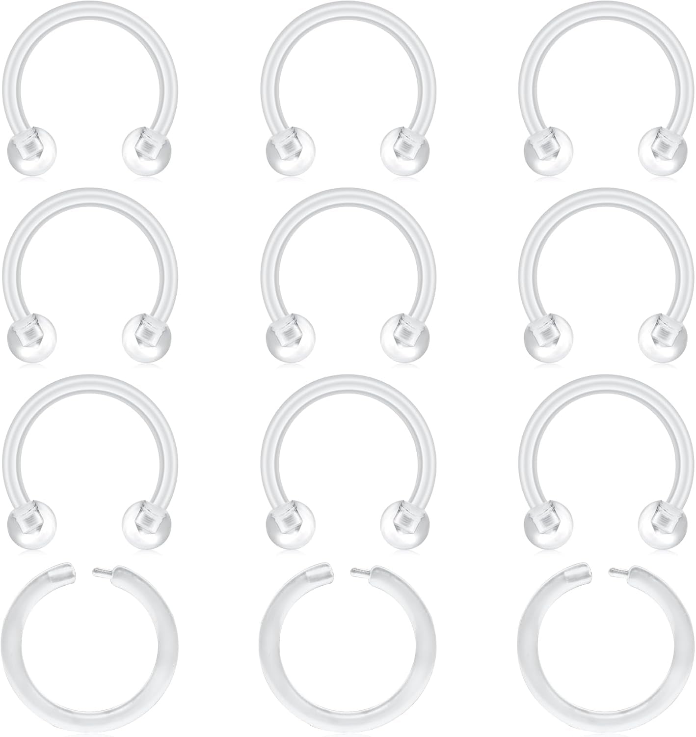MODRSA Clear Nose Rings & Studs - Plastic Nose Piercing Retainers - 16G, 18G, 20G - Clear Cartilage Earrings & Lip Piercing Retainer