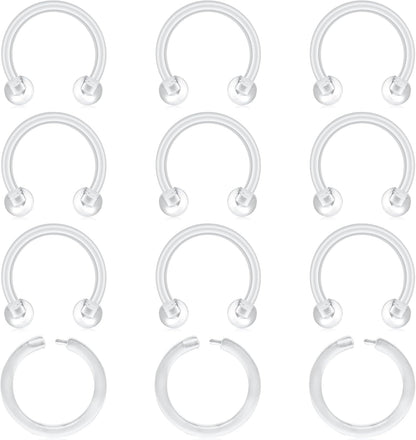 MODRSA Clear Nose Rings & Studs - Plastic Nose Piercing Retainers - 16G, 18G, 20G - Clear Cartilage Earrings & Lip Piercing Retainer