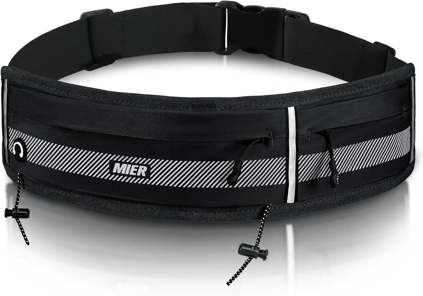 Neon yellow reflective running belt open showing phone holder and key storage