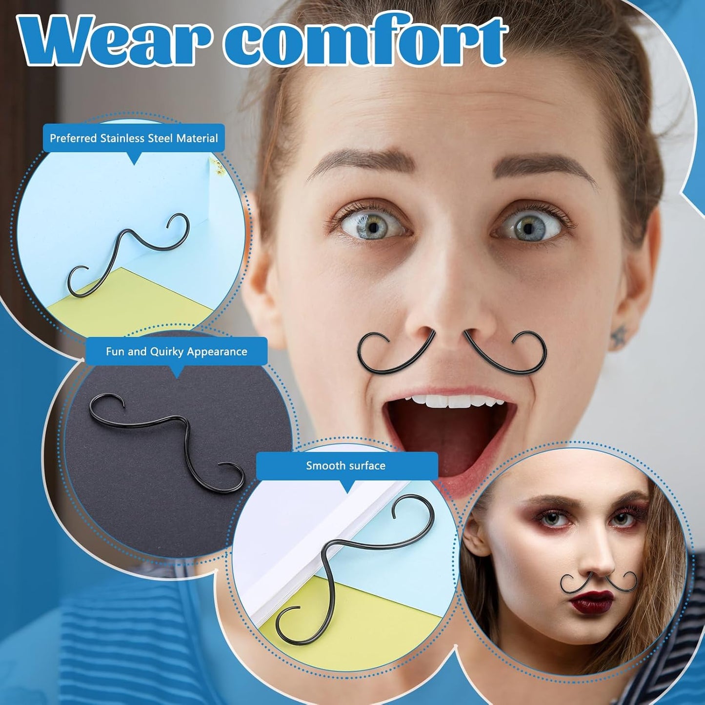 Mustache Septum Ring Black Septum Mustache Nose Ring Piercing Jewelry Surgical Steel Septum Piercing Hanger(16/14G)