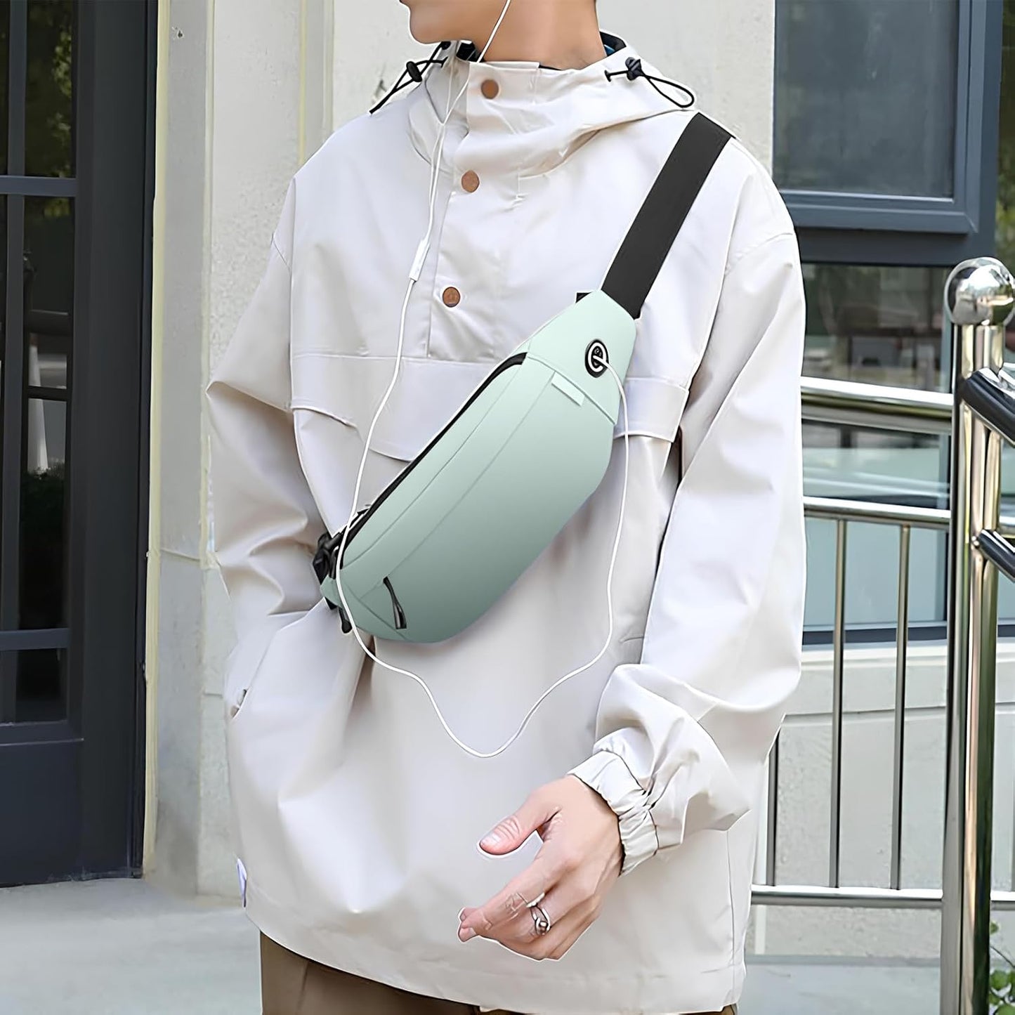 Large Crossbody Waist Bag with 3 Zipper Pockets and Earphone Port, Hands-Free Wallet and Phone Bag for Travel, Running, Festivals, and Sports, Fits All Cell Phones - Black