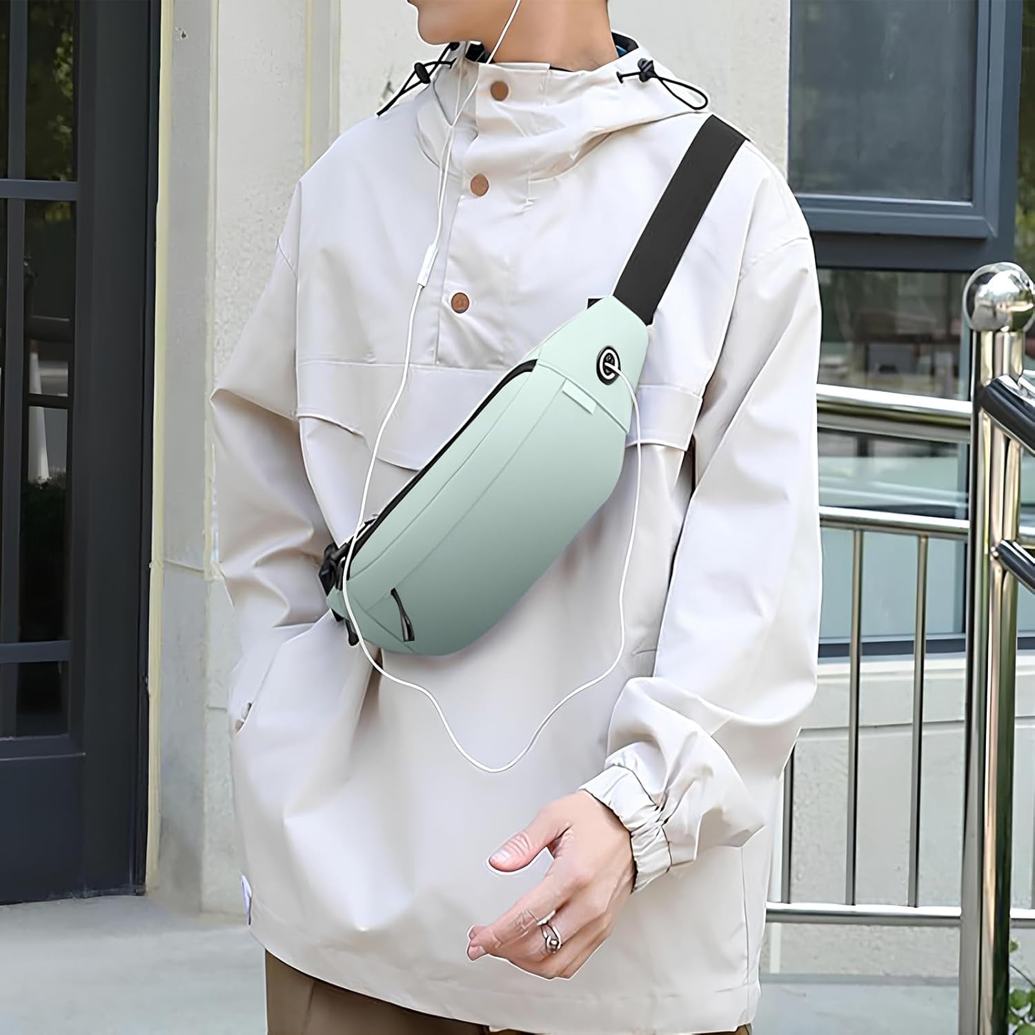 Large Crossbody Waist Bag with 3 Zipper Pockets and Earphone Port, Hands-Free Wallet and Phone Bag for Travel, Running, Festivals, and Sports, Fits All Cell Phones - Black