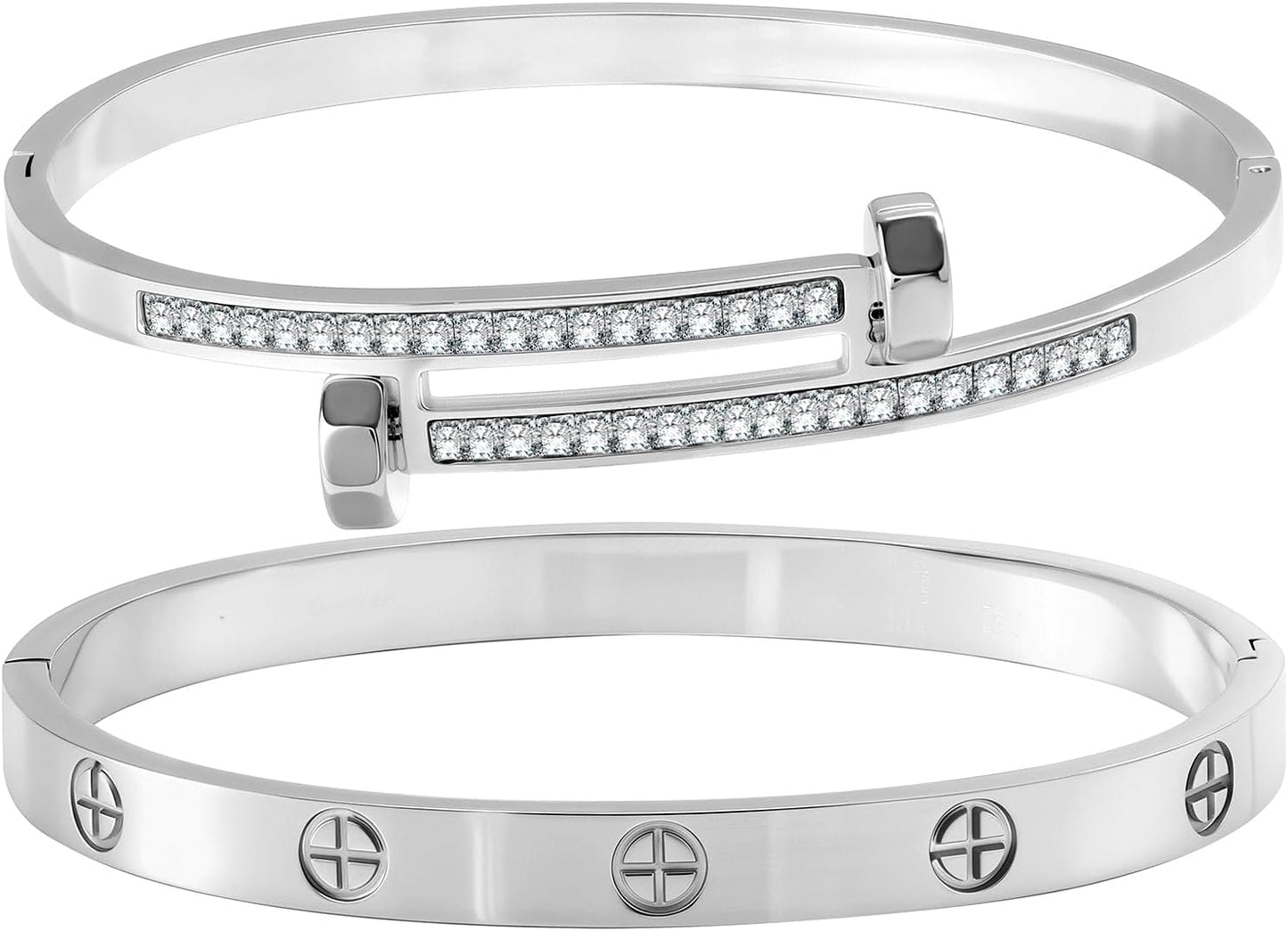 2PCS Gold Bracelets for Women Friendship & Love Theme Crystal Bangle Set Stainless Steel Non Tarnish Jewelry, Ideal Birthday Gift.