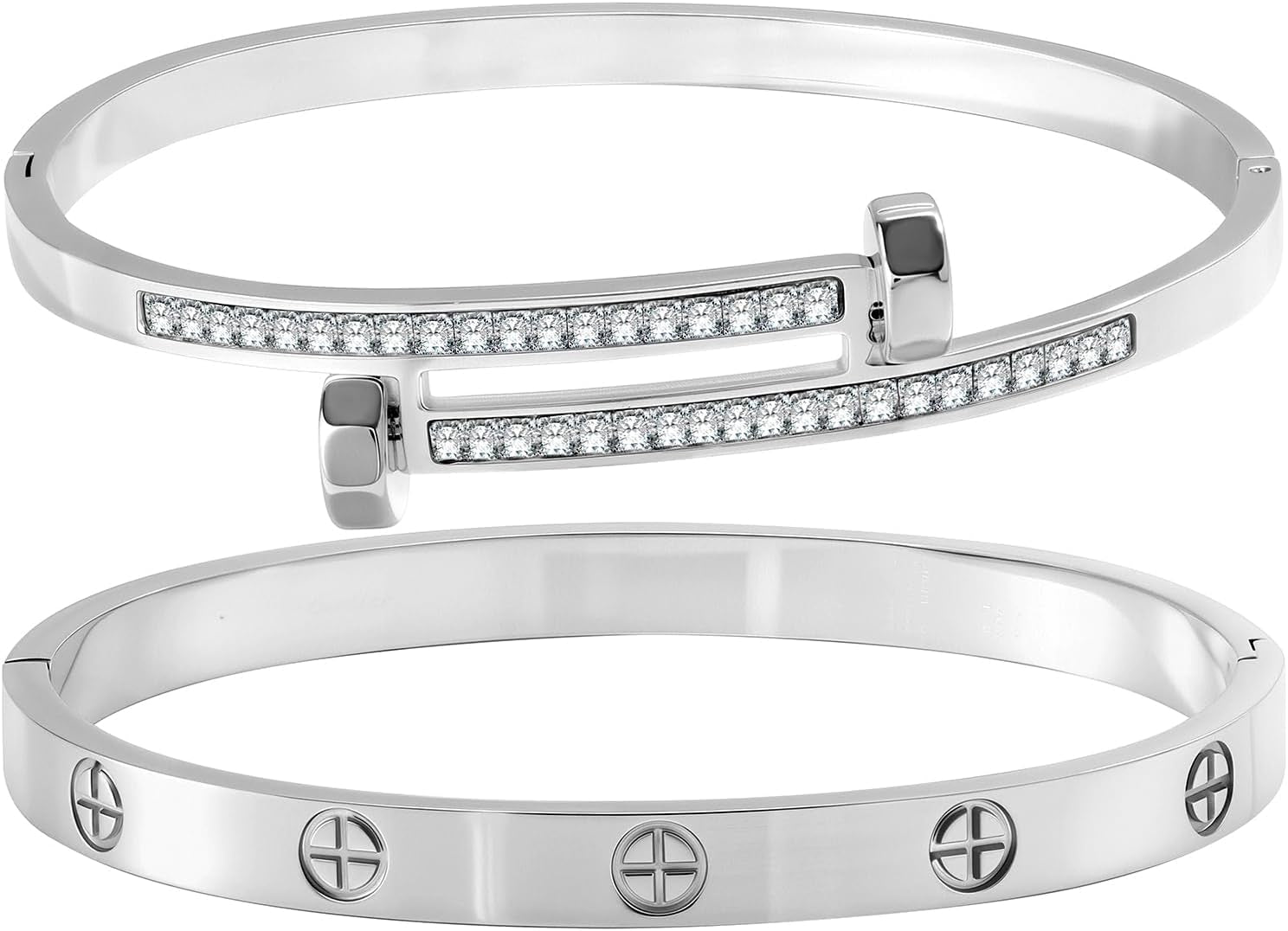 2PCS Gold Bracelets for Women Friendship & Love Theme Crystal Bangle Set Stainless Steel Non Tarnish Jewelry, Ideal Birthday Gift.