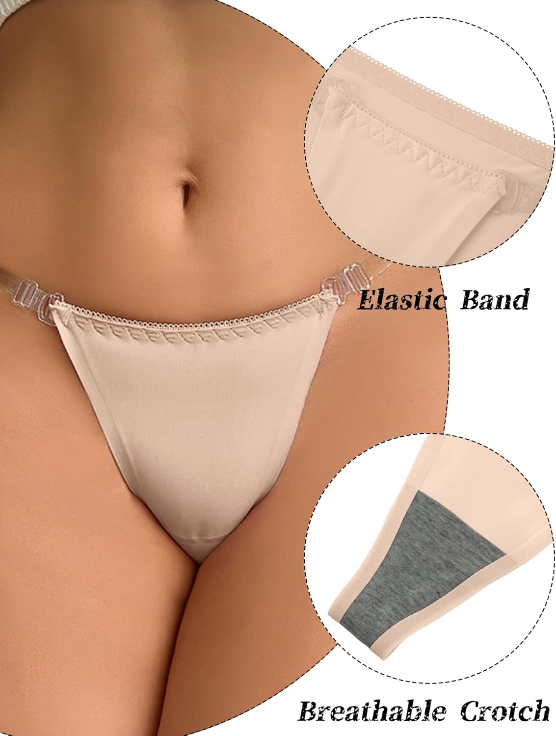 Clear strap seamless thong underwear back view invisible design