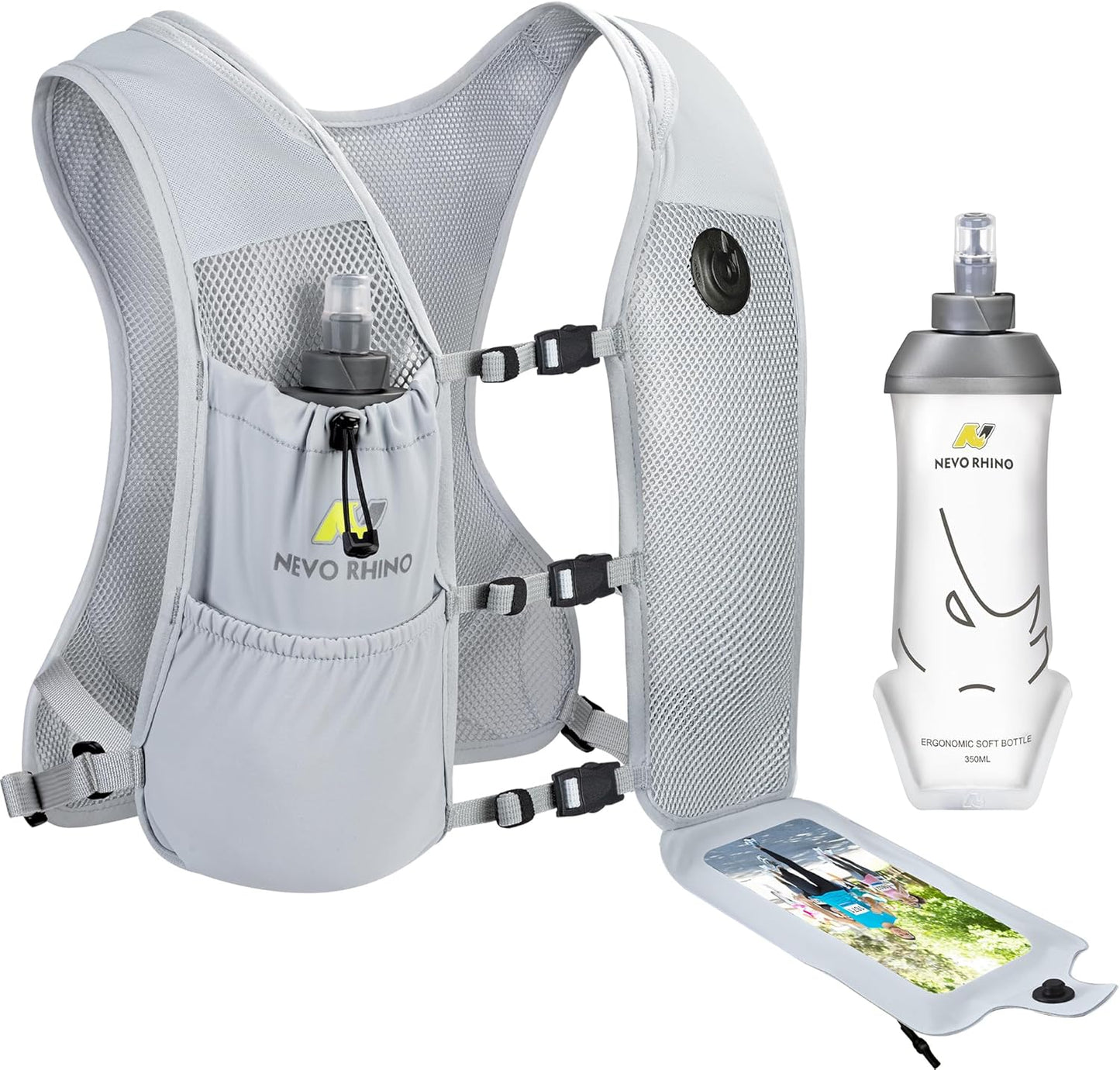 Running vest back view with flask positioning system