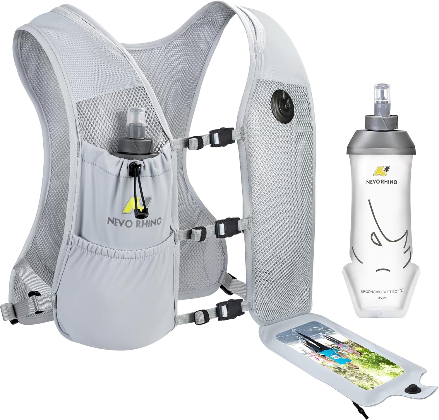 Running vest back view with flask positioning system