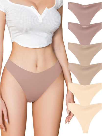 Seamless Thong Women with Cotton Sewn Gusset Mid Waist V-Shaped No Show Panties Cheeky Invisible Ladies Underwear