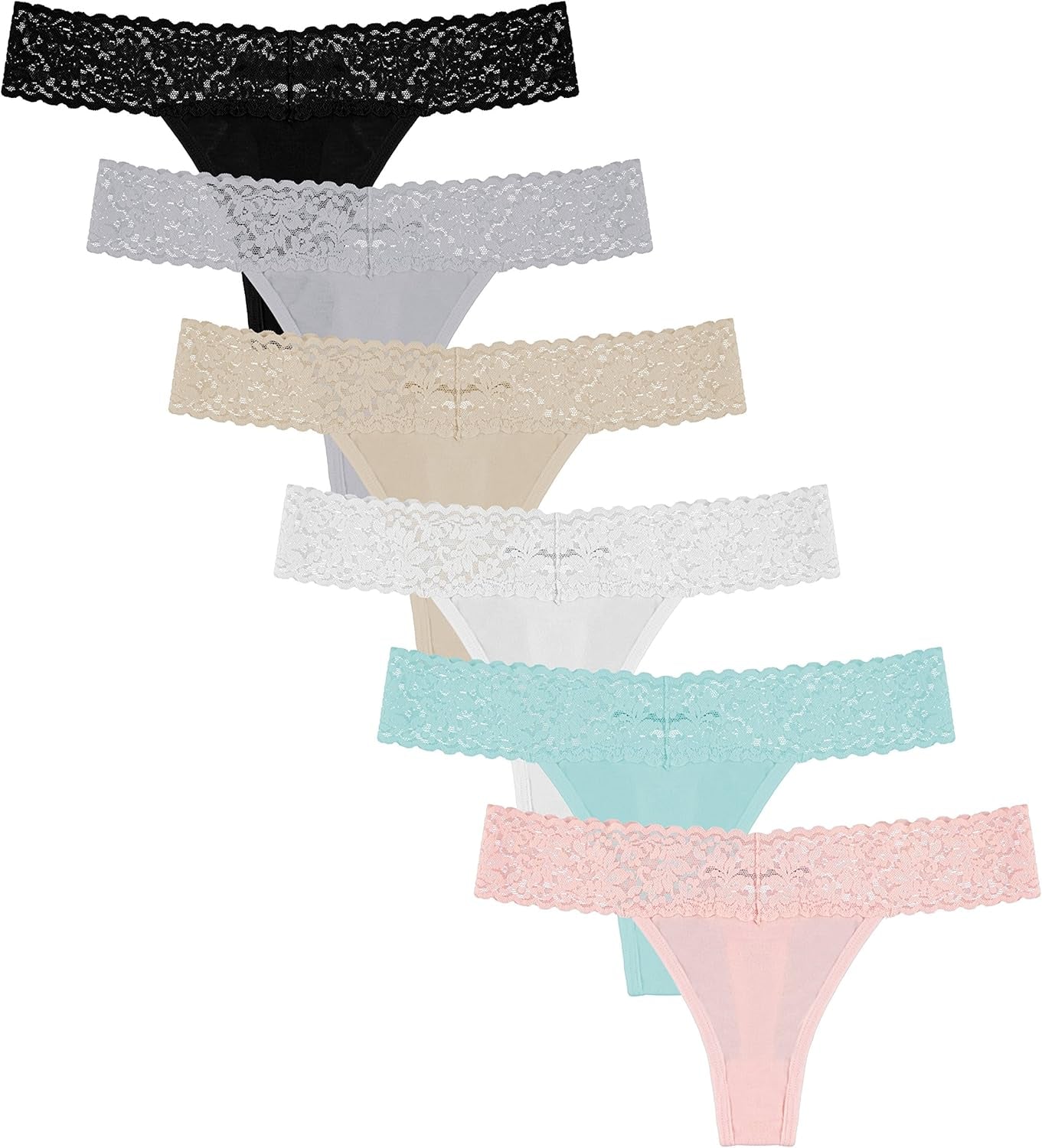 Free to Live 6 pack lace cotton thong panties assorted colors