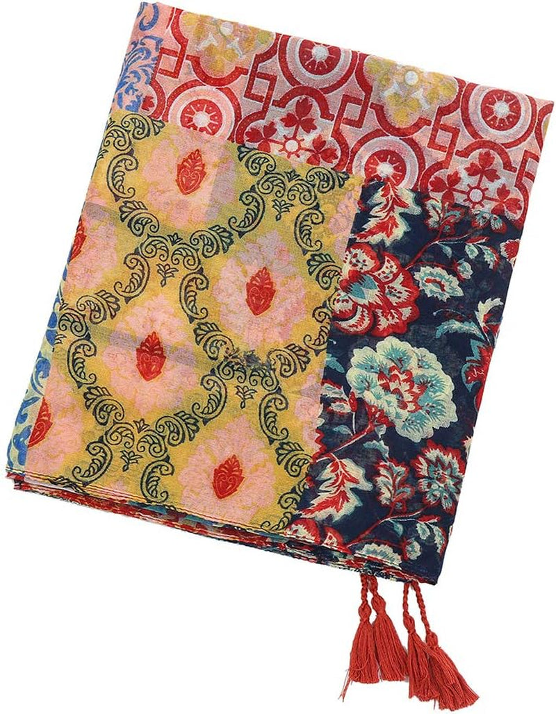 Yeieeo Boho Scarf for Women Lightweight Floral Printed Scarf Fall Winter Fashion Fringed Shawl