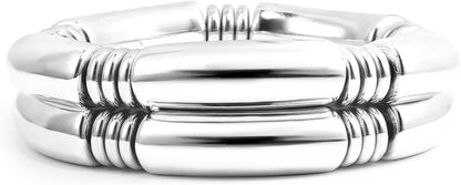 Gold Chunky Bangles Bracelets for Women 14K Gold Plated Stack Layered Curved Bamboo Tube Stretch Bracelets Gift Jewelry