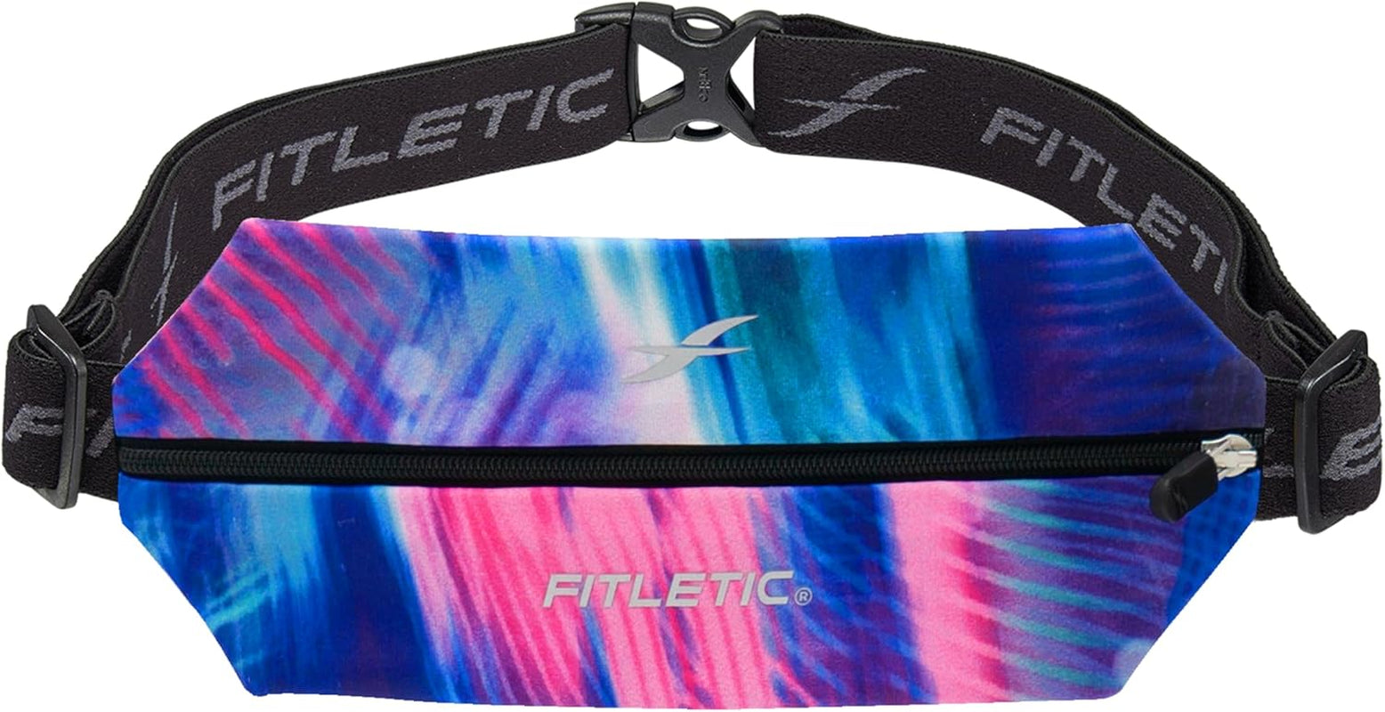 Adjustable fitletic running belt worn around waist during active exercise