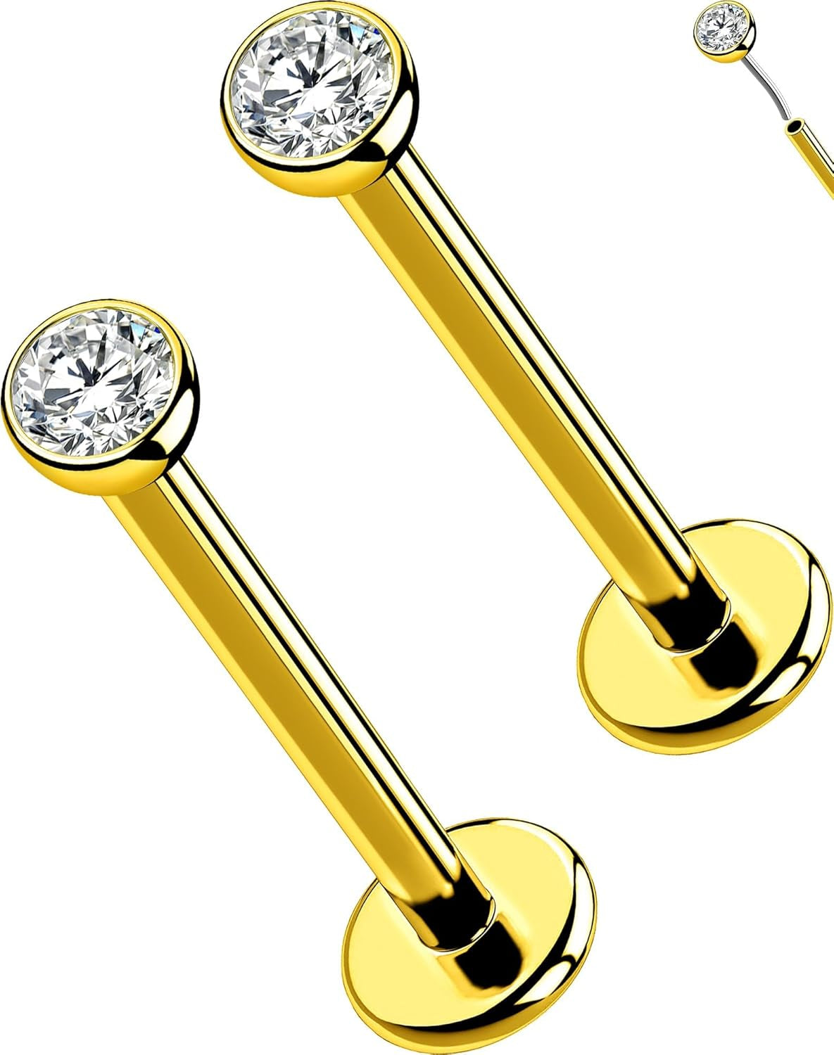 OUFER 2Pcs 20G/18G/16G G23 Titanium Threadless Nose Stud Earrings Flat Back Tiny CZ Small Nose Helix Cartilage Tragus Conch Labret Medusa Monroe Piercing Jewelry for Women Men