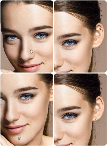 Sumind Nose Studs 16G Tragus Piercing Jewelry Tragus Earrings Lip Rings Diamond Crystal Stainless Steel Labret Bars Body Piercing Jewelry, 6 Designs