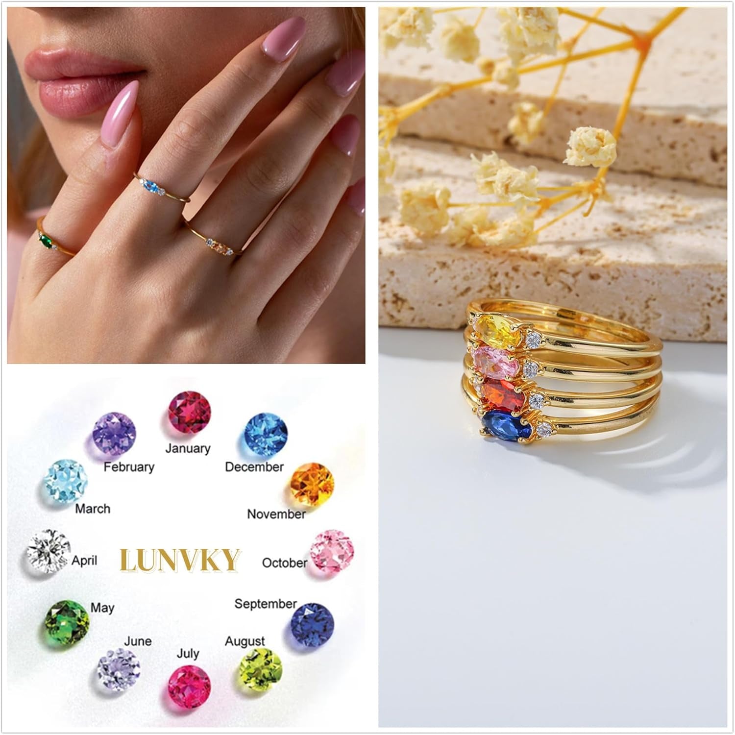 Emerald birthstone ring in 14K gold plating
