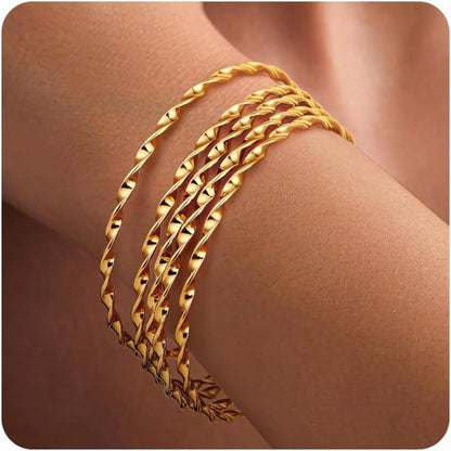 Gold Bangle Bracelet for Women 14K Gold Plated Bracelet Stainless Steel Glossy Stackable Thin round Bangles Bracelets for Women Oval Solid Plain Polished Bracelets Best Jewelry Gifts for Love
