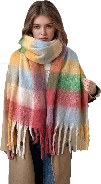 Women'S Winter Scarfs, Mohair Vintage Scarf for Women and Men, Large Chunky Scarf Cashmere Feel Blanket Wrap