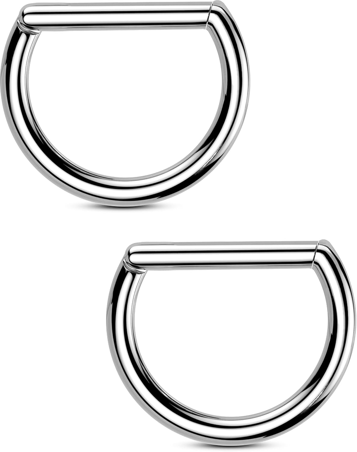 OUFER 2PCS Titanium Nipple Rings, D-Shaped Nipple Piercing Jewelry, 14G Clicker Septum Daith Lightweight Body Piercing Jewelry for Women Men 14MM