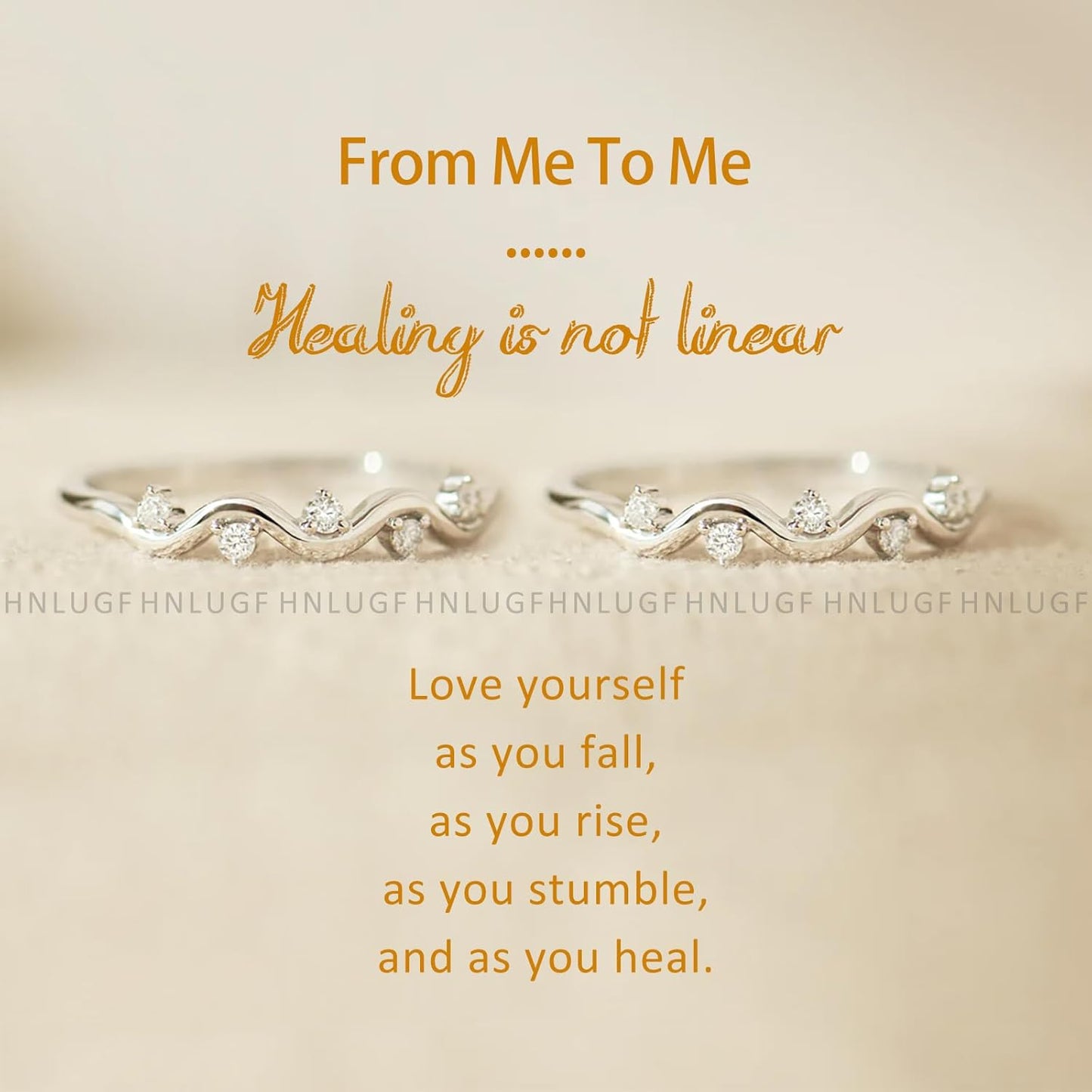 Self love reminder ring with healing waves pattern detail