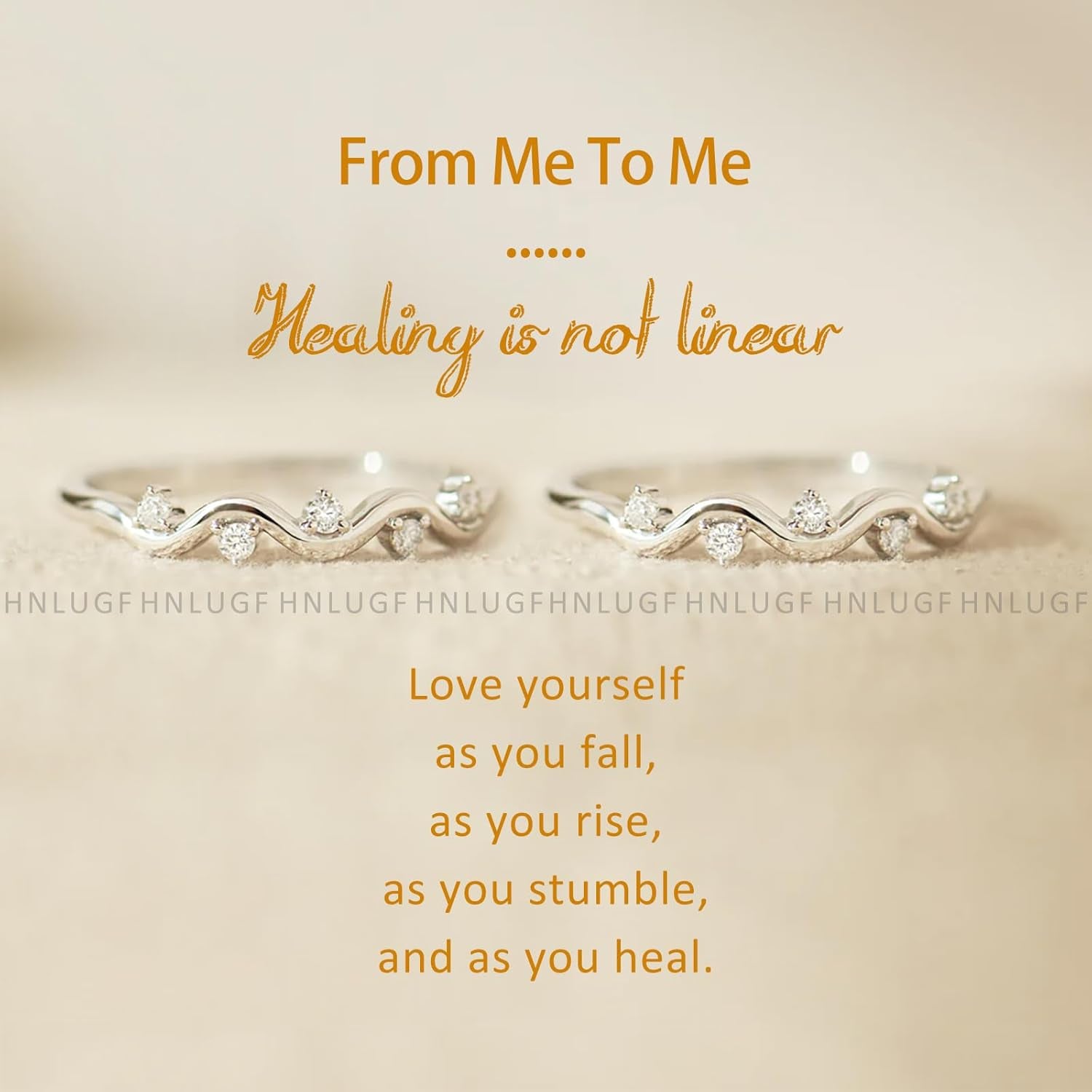 Self love reminder ring with healing waves pattern detail
