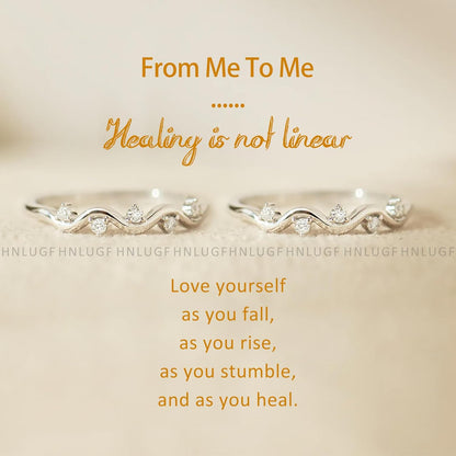 Self love reminder ring with healing waves pattern detail