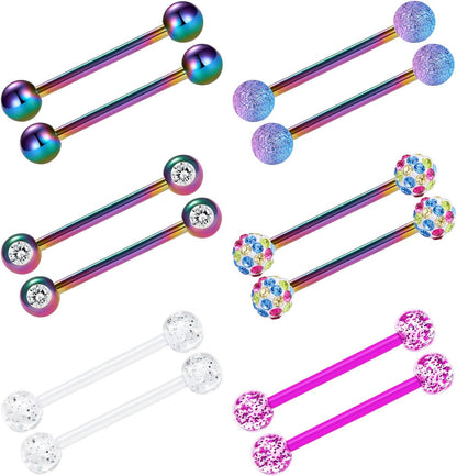 VCMART 12Mm-18Mm 14G Tongue Rings Nipple Straight Barbells Surgical Steel Body Piercing Jewelry