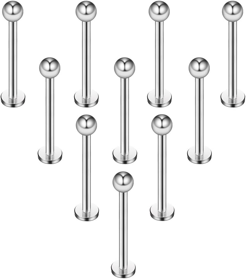 Ruifan 16G 316L Stainless Steel 3Mm Ball Labret Monroe Lip Ring Tragus Helix Cartilage Earring Stud Barbell Bar Length 6Mm 8Mm 10Mm 12Mm Body Piercing Jewelry