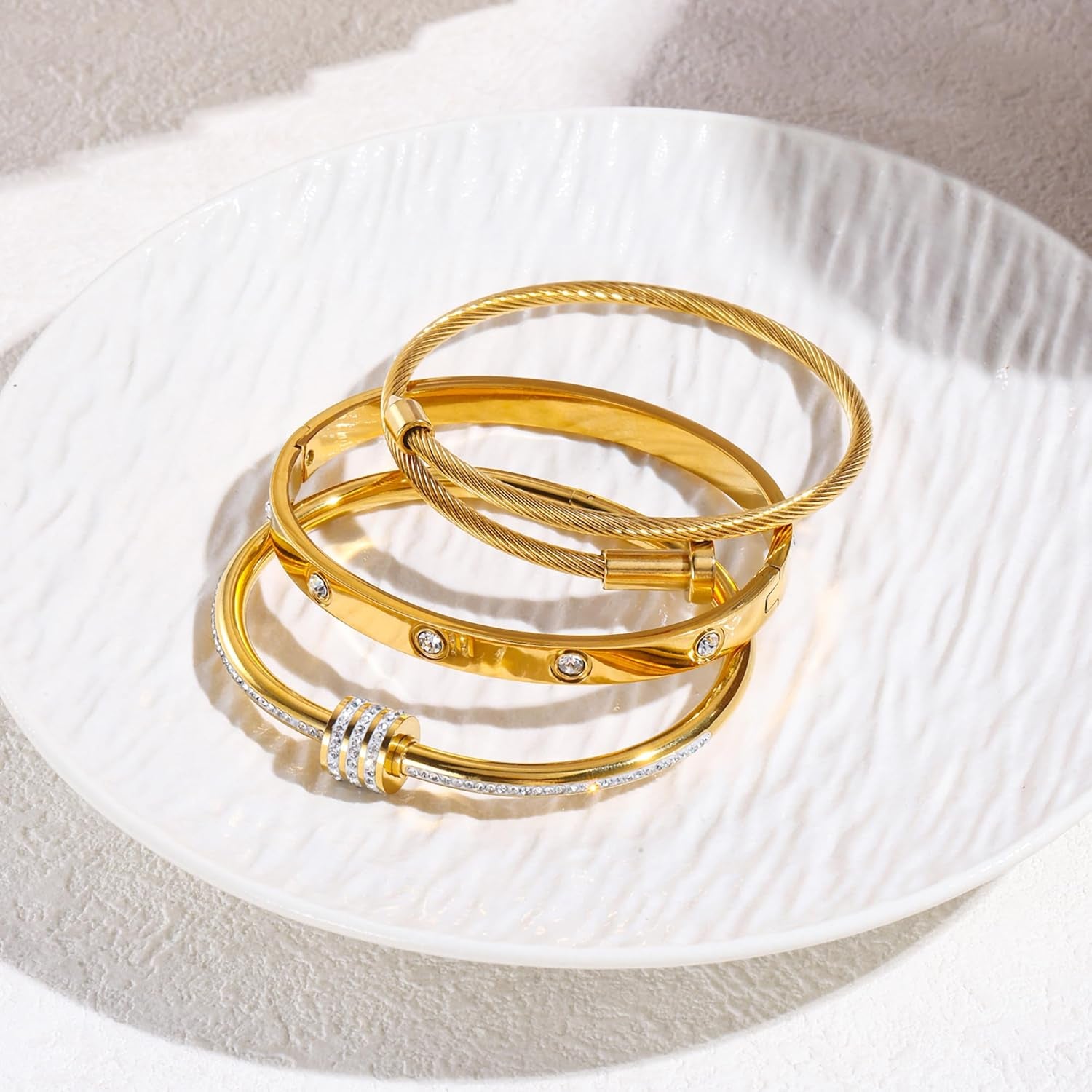 Women'S Stainless Steel Bracelet Gold Plated Cuff Bangle with Cube Zircon Hinge Jewelry Oval Bangle Witness the Gift of Love