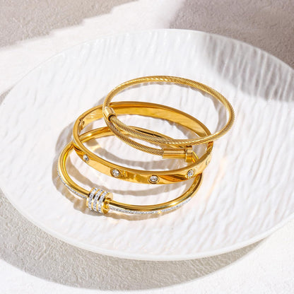 Women'S Stainless Steel Bracelet Gold Plated Cuff Bangle with Cube Zircon Hinge Jewelry Oval Bangle Witness the Gift of Love