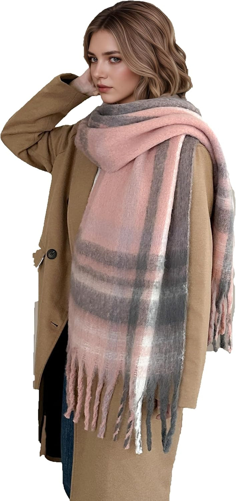 Women'S Winter Scarfs, Mohair Vintage Scarf for Women and Men, Large Chunky Scarf Cashmere Feel Blanket Wrap